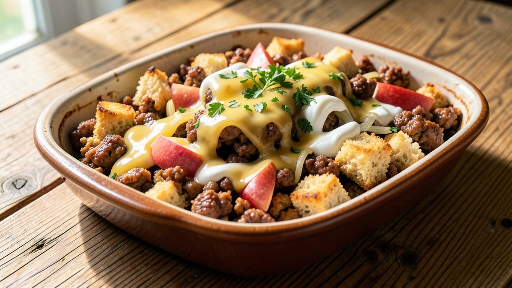 Apple and Sausage Cornbread Stuffing Recipe: Smoky Apple-Sausage Crunch in One Bake